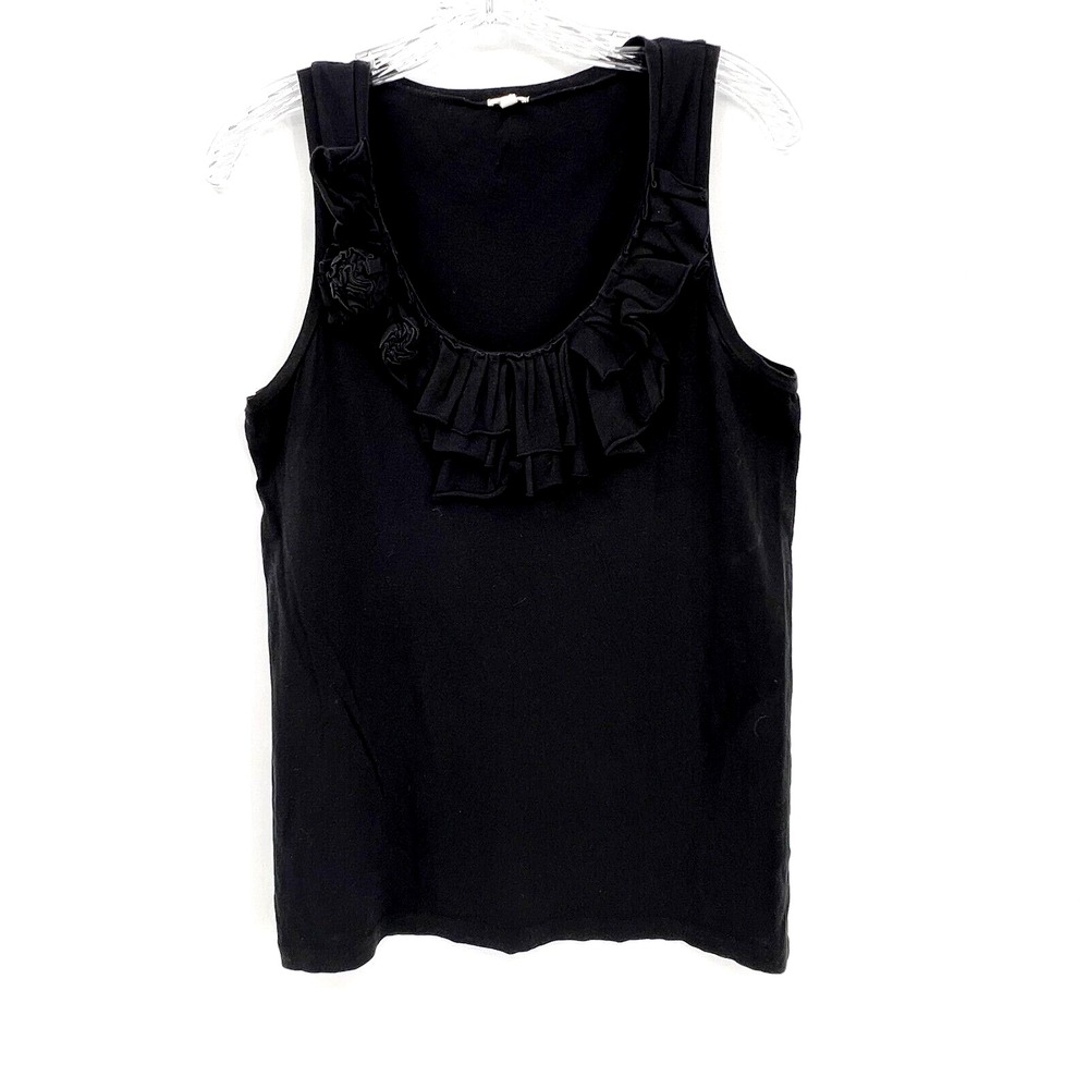 J CREW Women's Size M Black Ruffled Scoop Neck Sleeveless Cotton Tank Top - EUC!